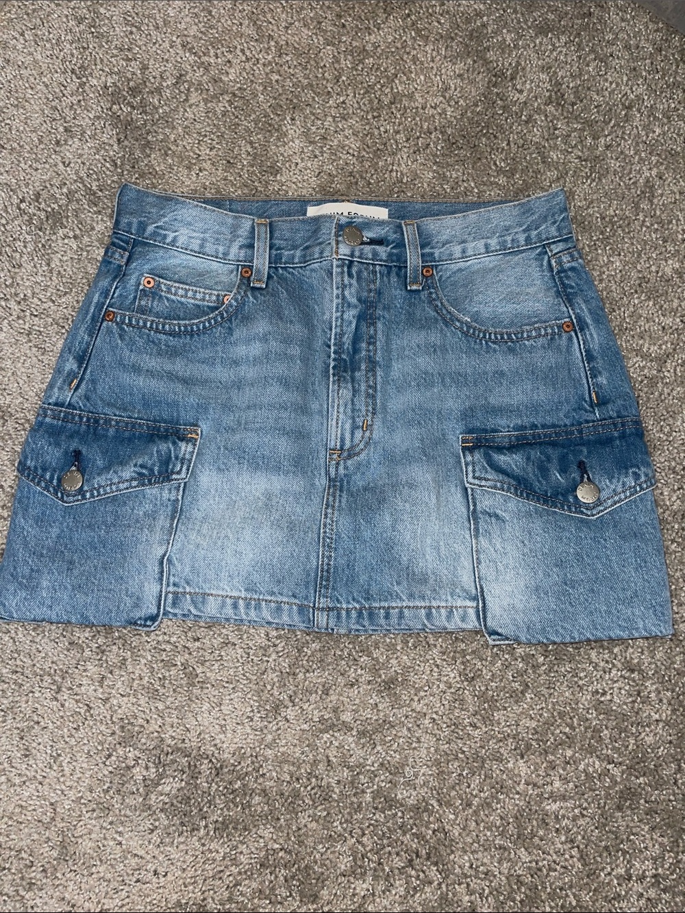 Denim Forum Washed Blue Cargo Mini Skirt